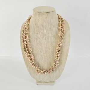 Vintage Jewels By Carle Deadstock Pink Coral Chip Triple Strand Beaded Necklace